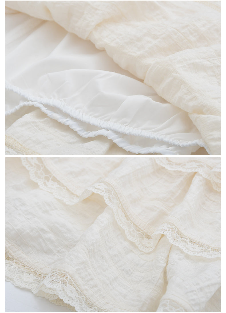 Lace Detail Tiered Fluffy Mini Skirt