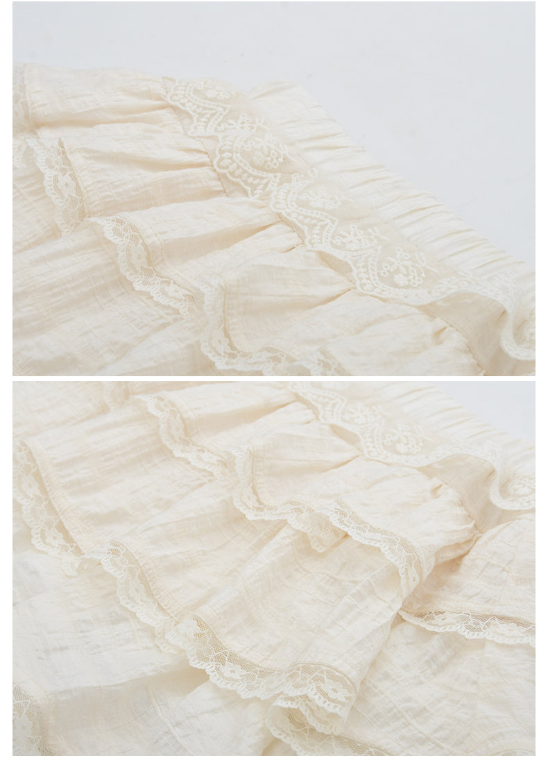 Lace Detail Tiered Fluffy Mini Skirt