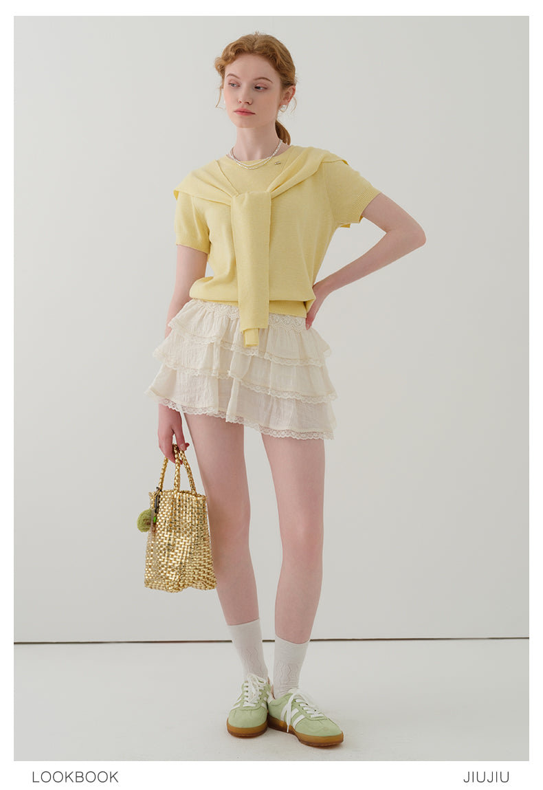 Lace Detail Tiered Fluffy Mini Skirt