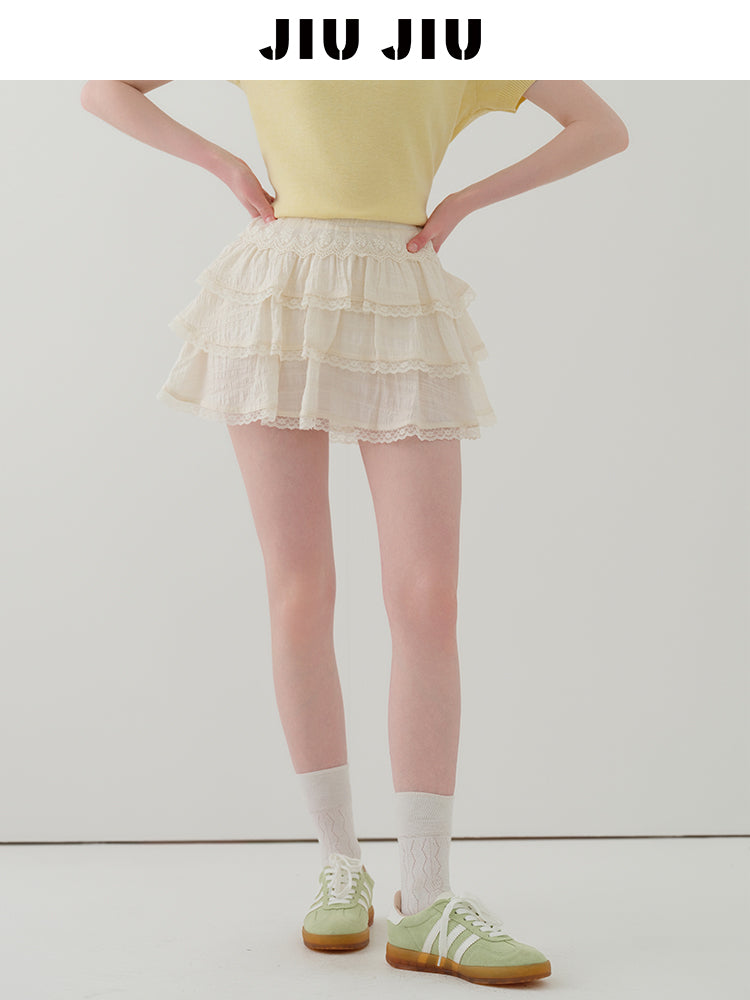 Lace Detail Tiered Fluffy Mini Skirt