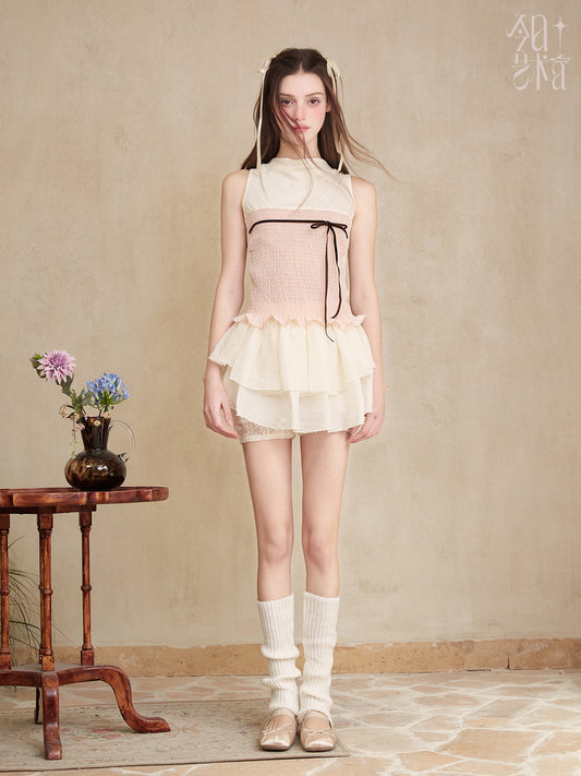 Ballet Style Shirring Bow Top And Bolero
