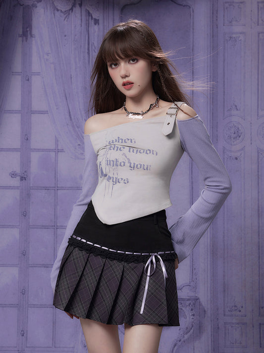 Off-Shoulder Gothic Print Tee With Single Strap