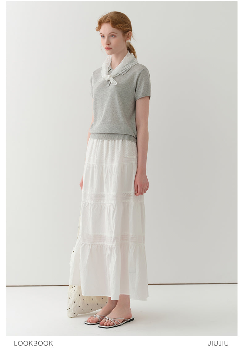Button-Down Collar Polo Knit Top