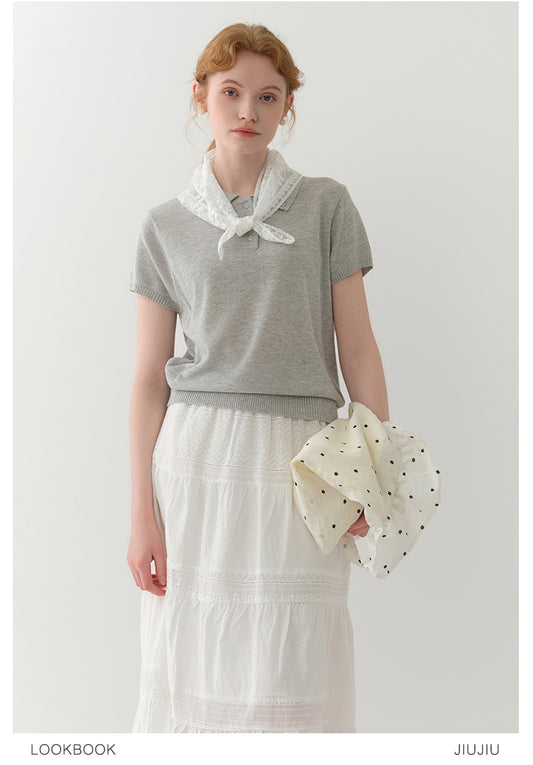 Button-Down Collar Polo Knit Top