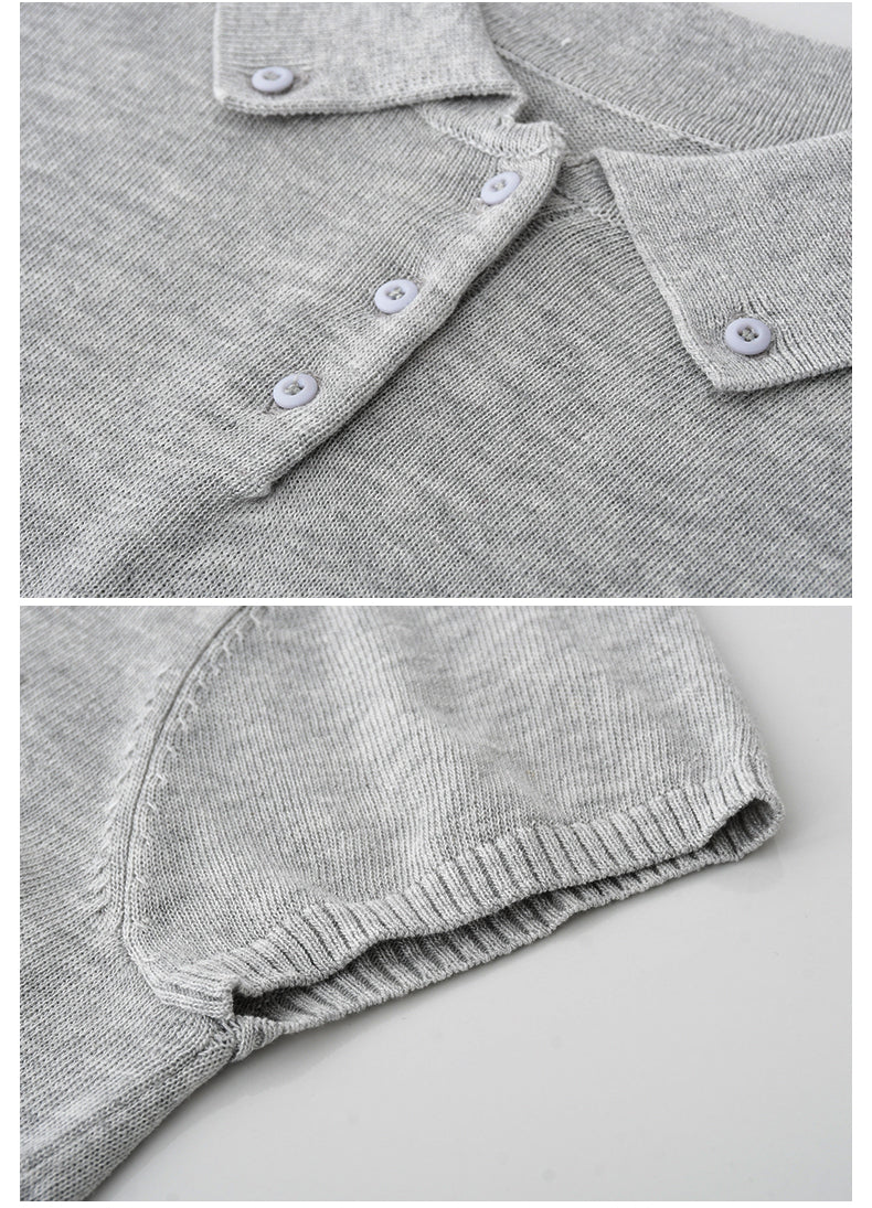 Button-Down Collar Polo Knit Top