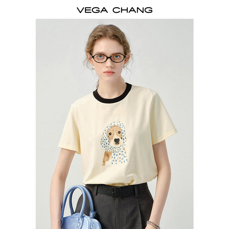 Dog In Dotted Scarf Print T-Shirt