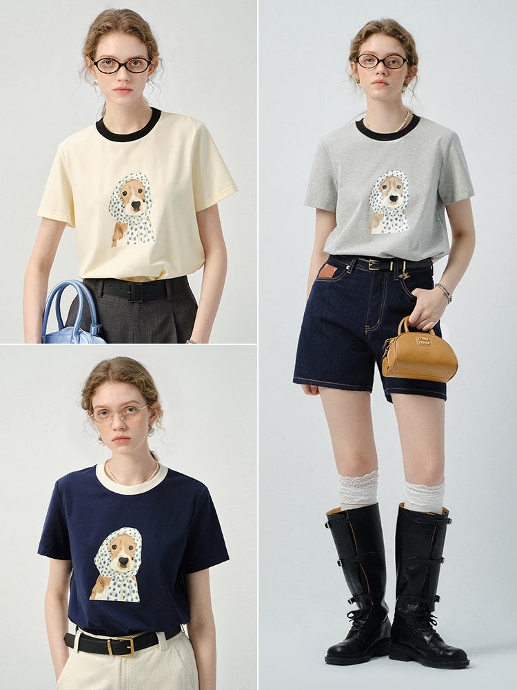 Dog In Dotted Scarf Print T-Shirt