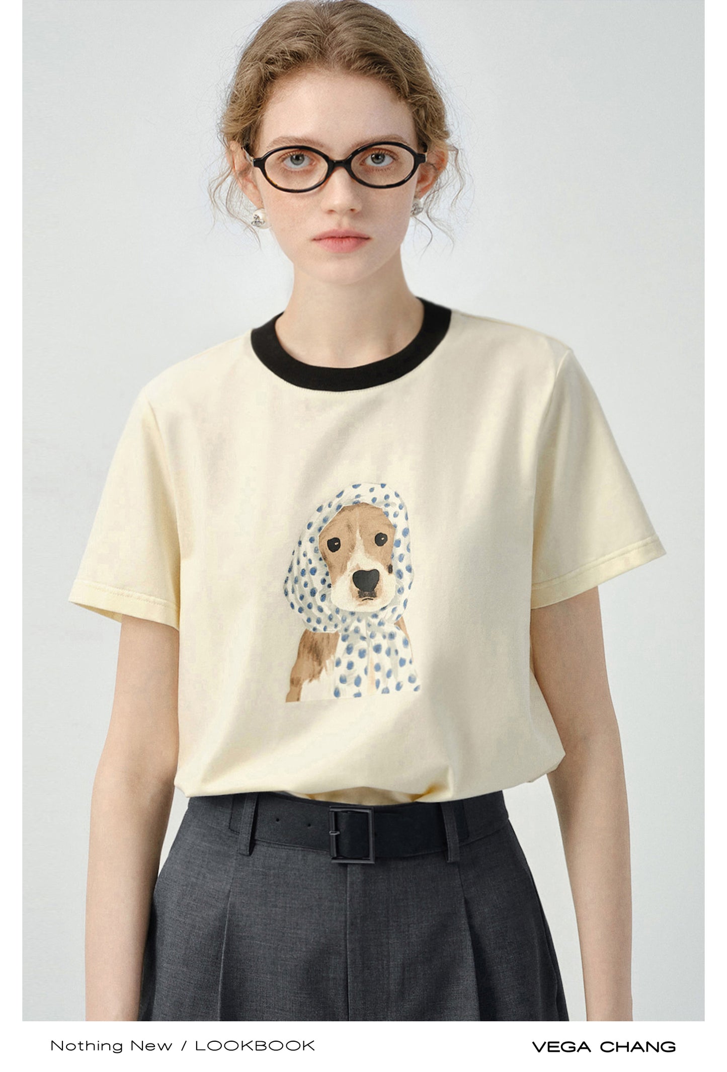 Dog In Dotted Scarf Print T-Shirt