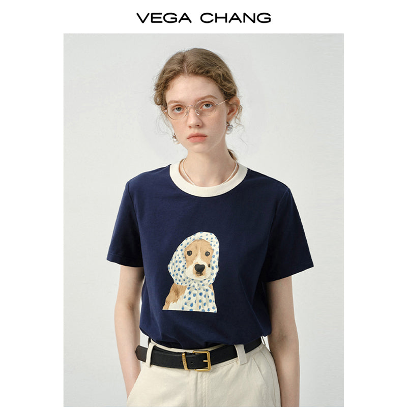 Dog In Dotted Scarf Print T-Shirt