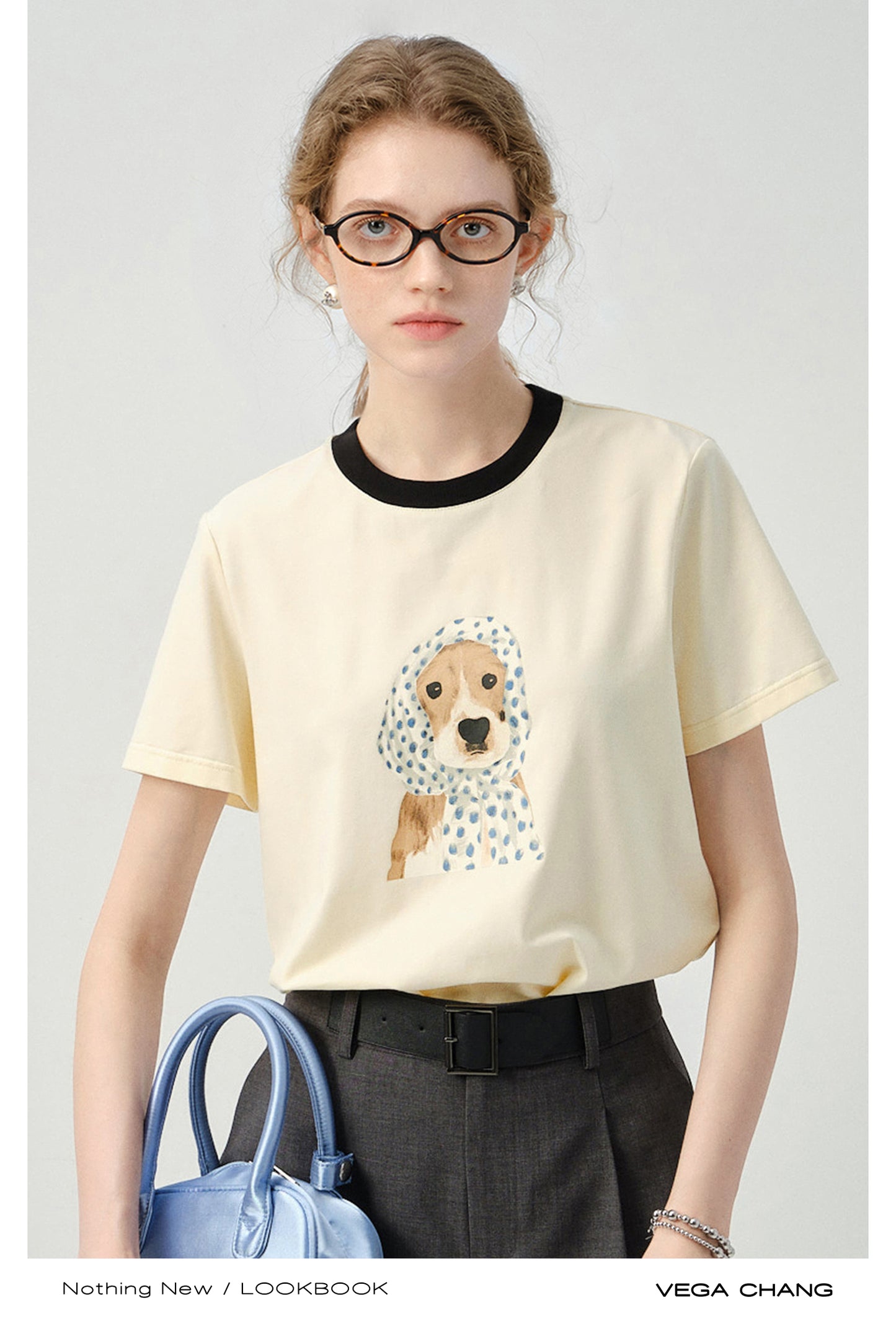 Dog In Dotted Scarf Print T-Shirt