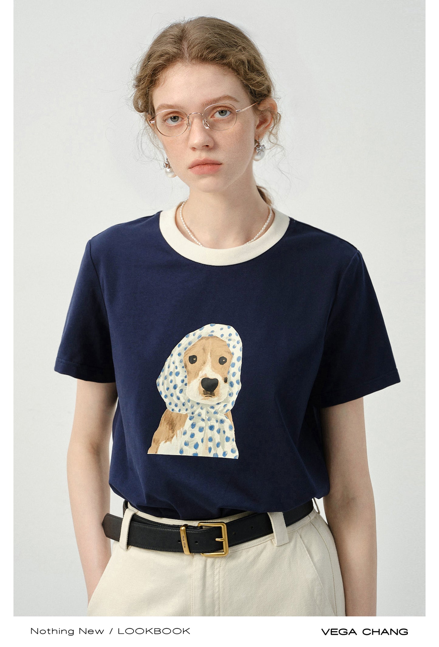 Dog In Dotted Scarf Print T-Shirt