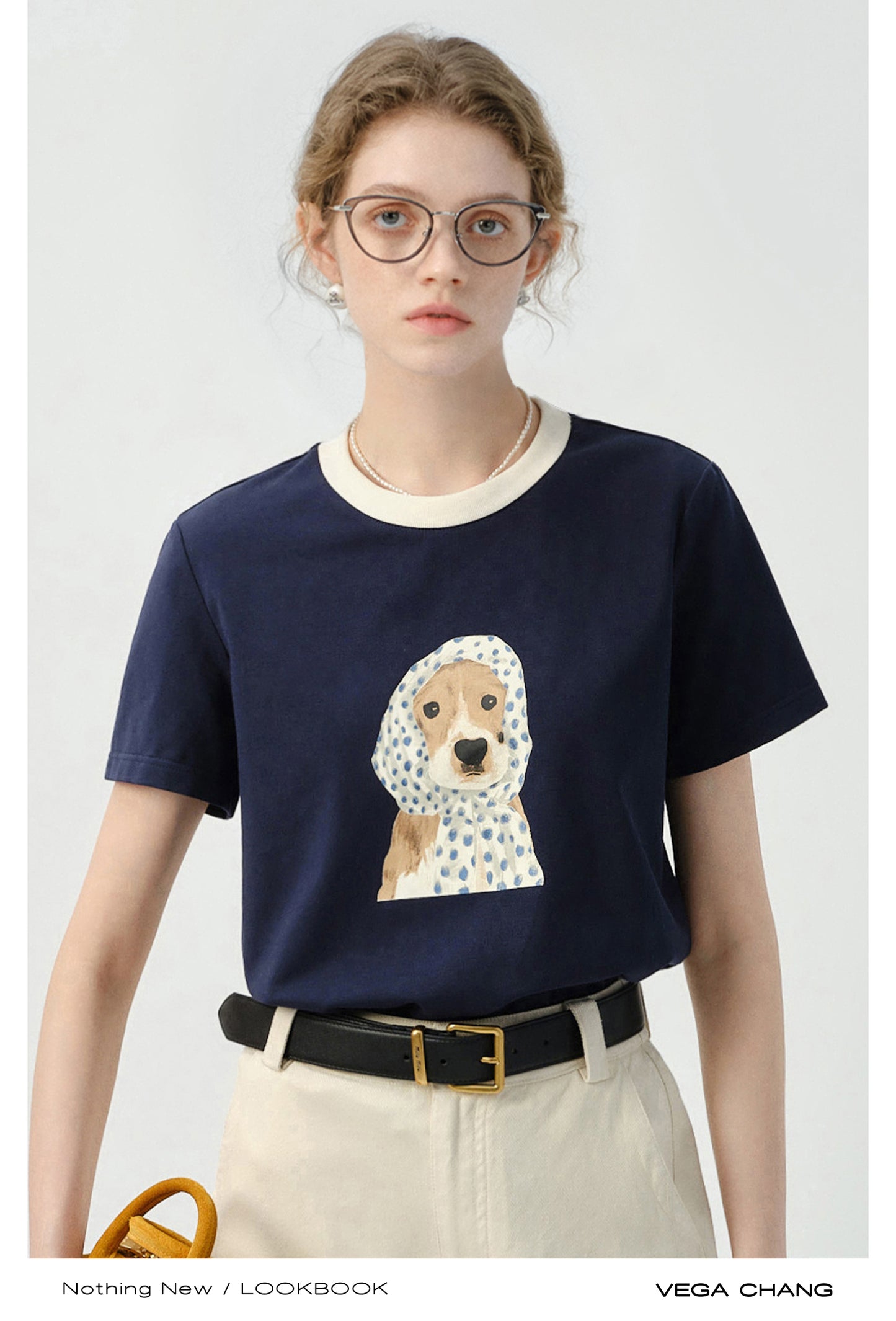 Dog In Dotted Scarf Print T-Shirt