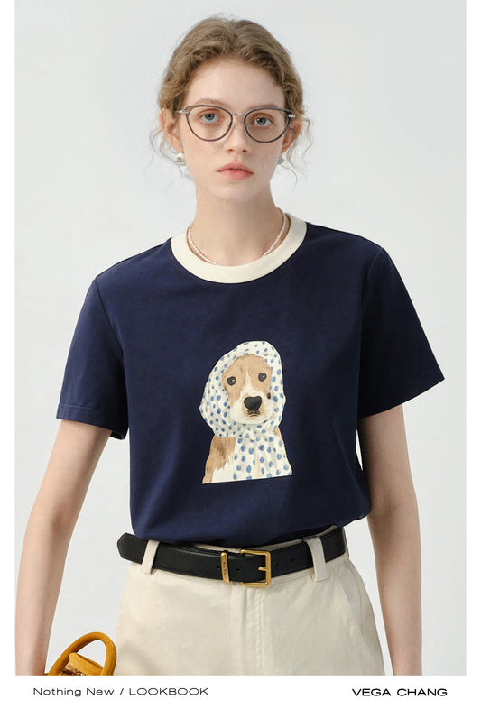 Dog In Dotted Scarf Print T-Shirt