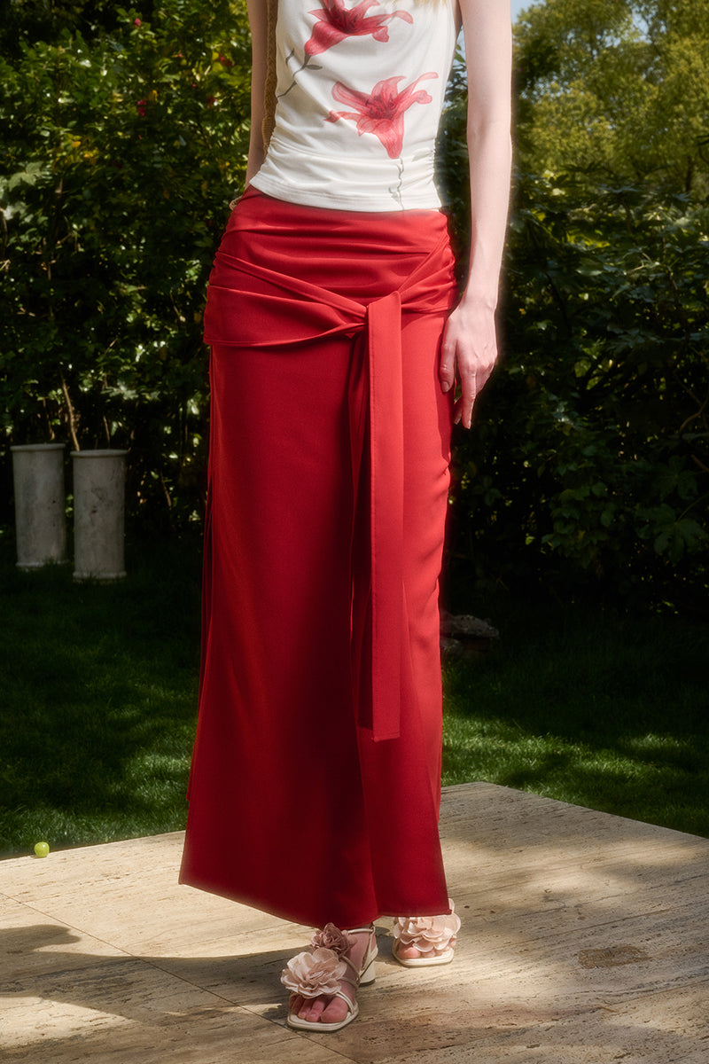 Lily Print Draped Halter Top & Tied Maxi Skirt