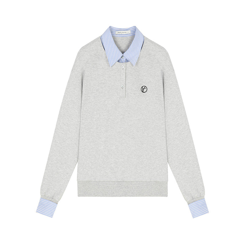 Layered Look Henley Neck Sweatshirt