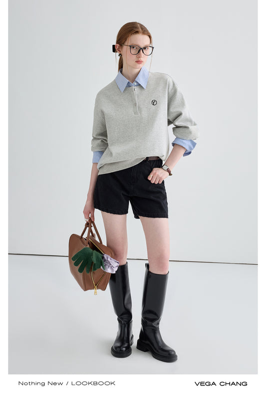 Layered Look Henley Neck Sweatshirt