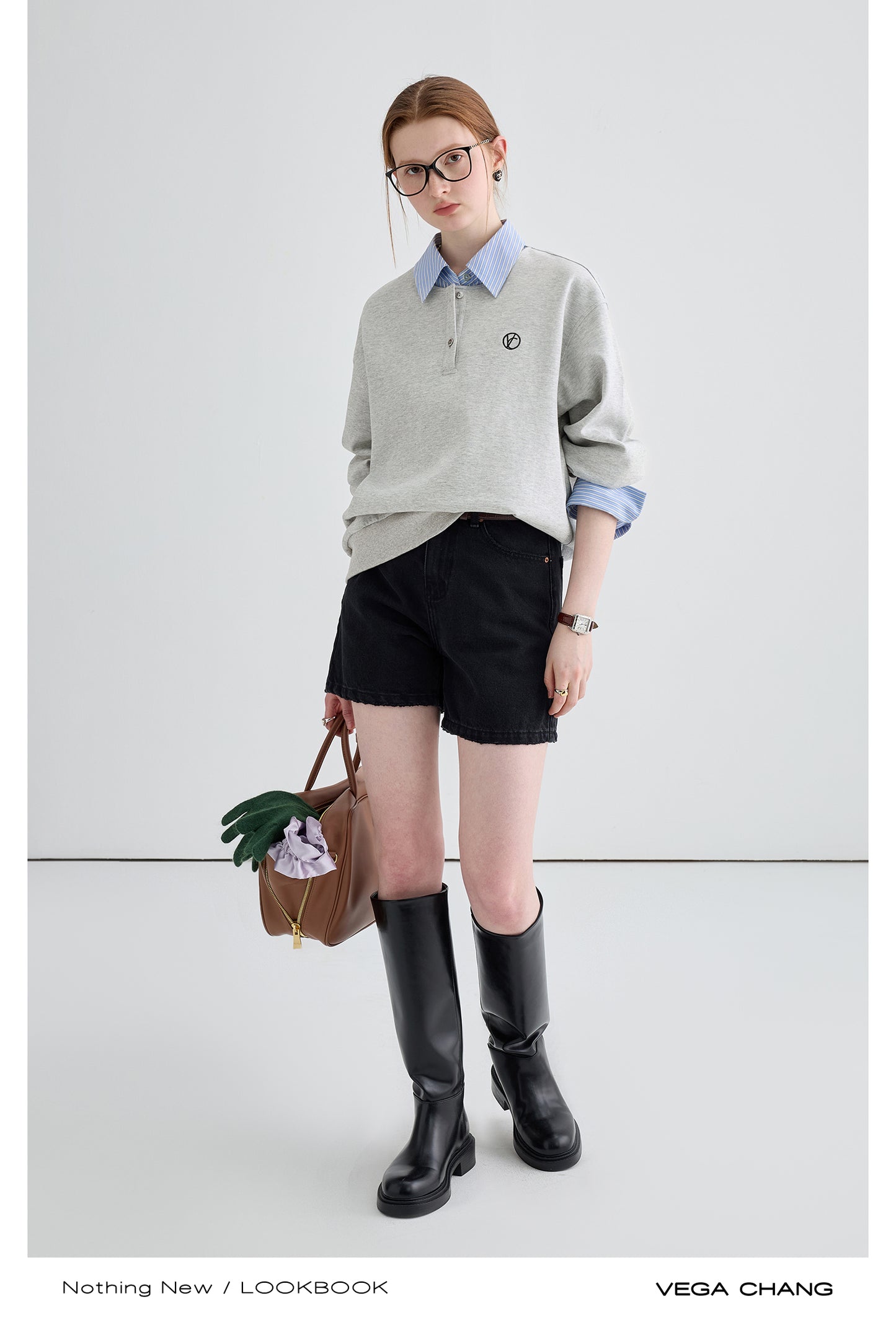 Layered Look Henley Neck Sweatshirt