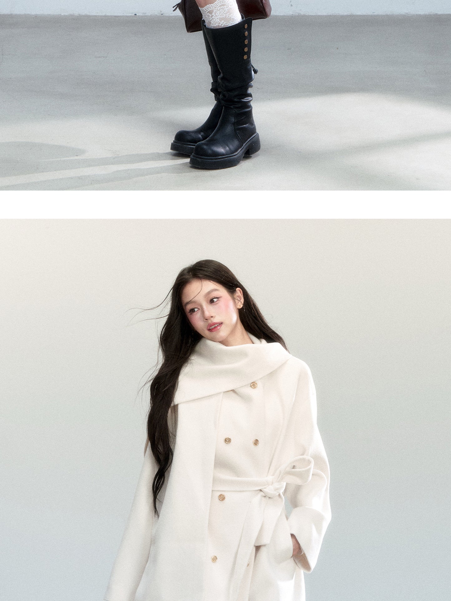 Casual Scarf-Detail Belted Wrap Coat