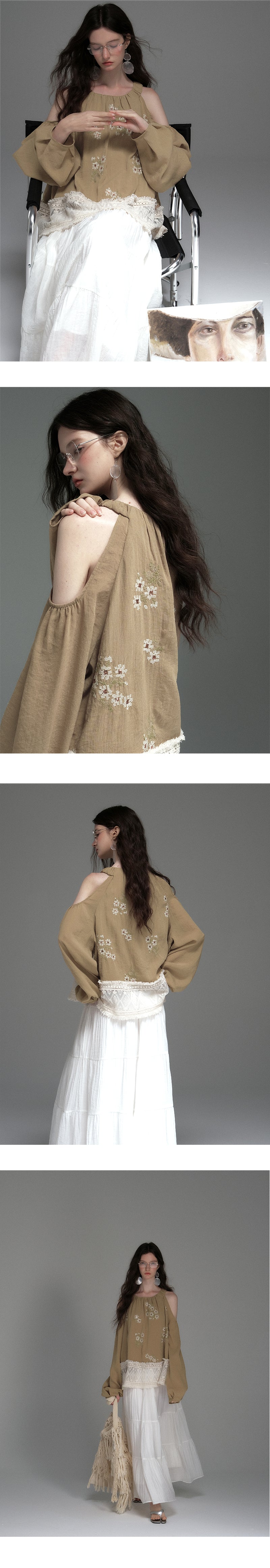Cold-Shoulder Top With Floral Embroidery