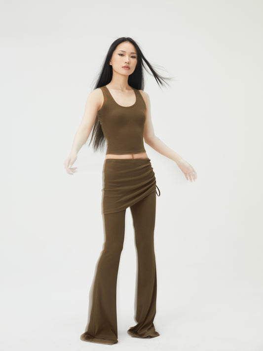 Cropped Open-Back Rib Tank & Layered Overlay Pants