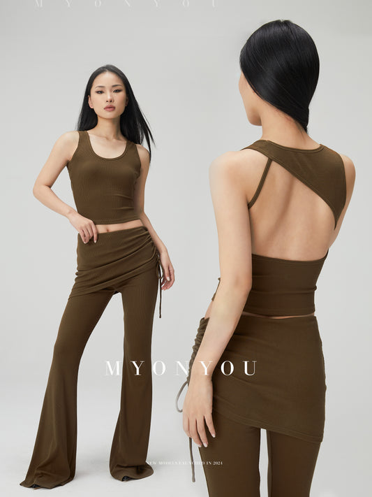 Cropped Open-Back Rib Tank & Layered Overlay Pants