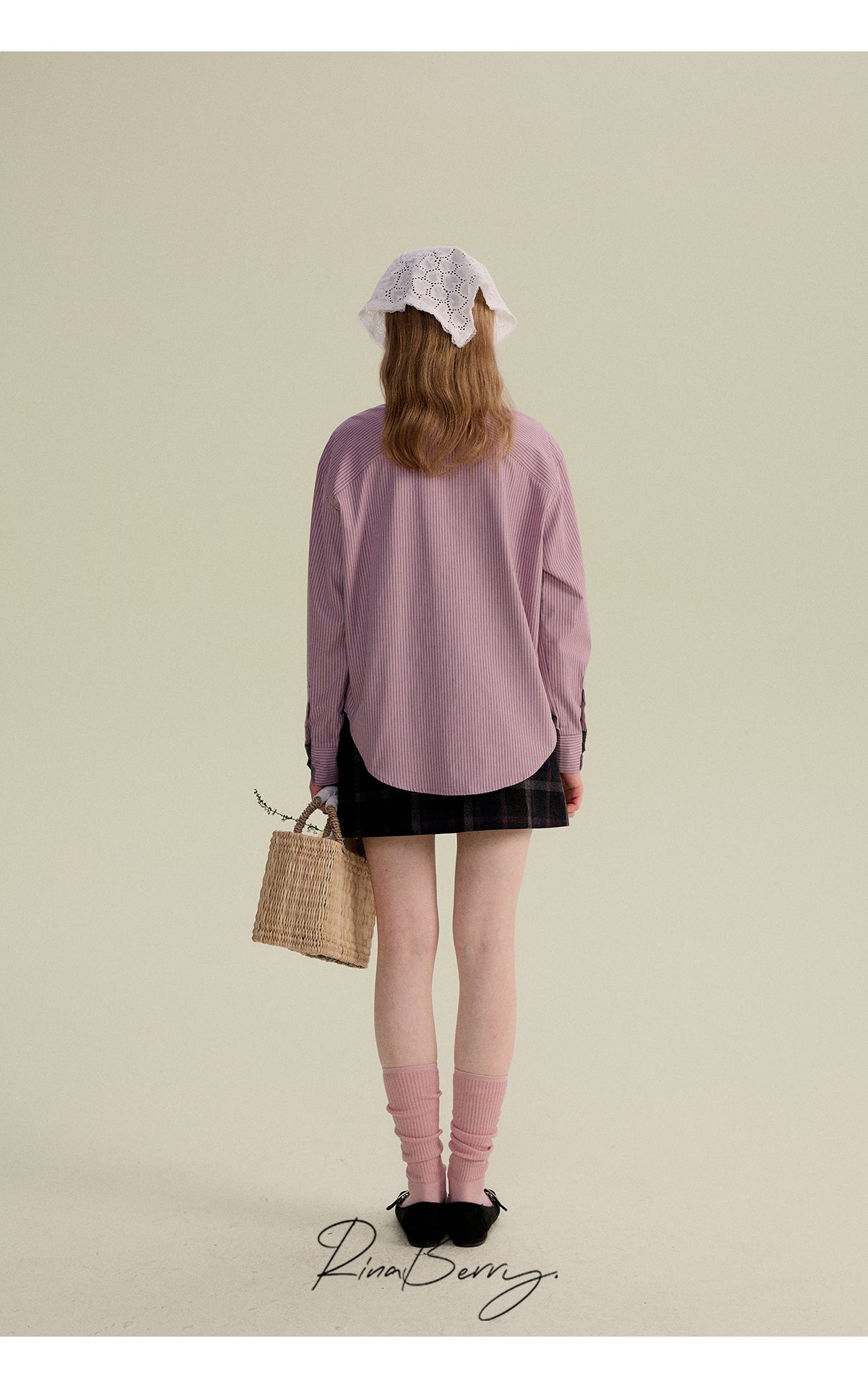 Curved-Hem Striped Shirt In Contrasting Tones