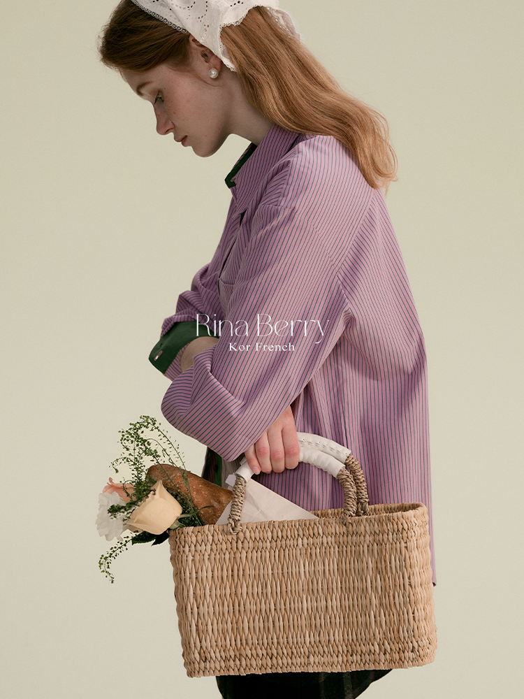 Curved-Hem Striped Shirt In Contrasting Tones