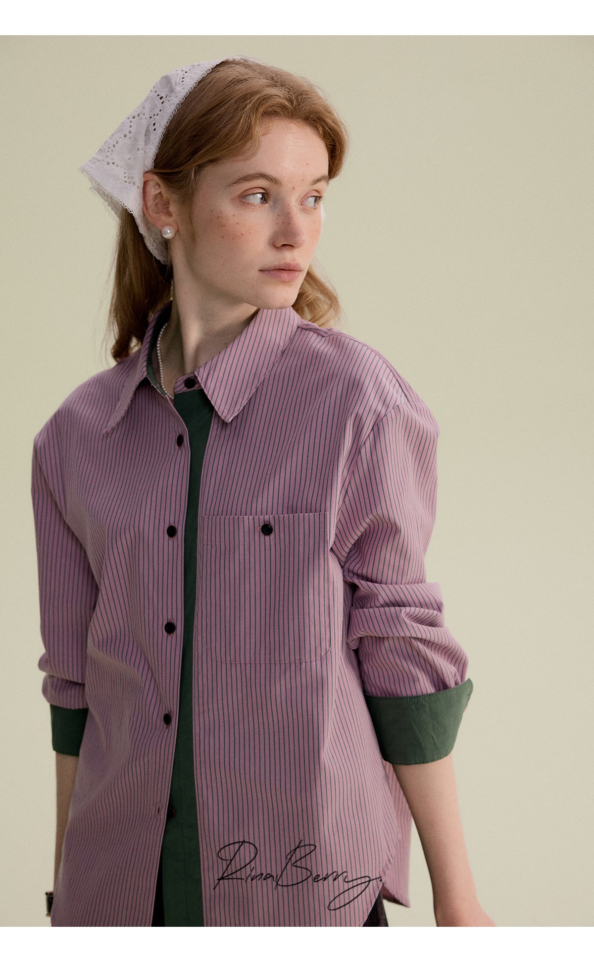 Curved-Hem Striped Shirt In Contrasting Tones