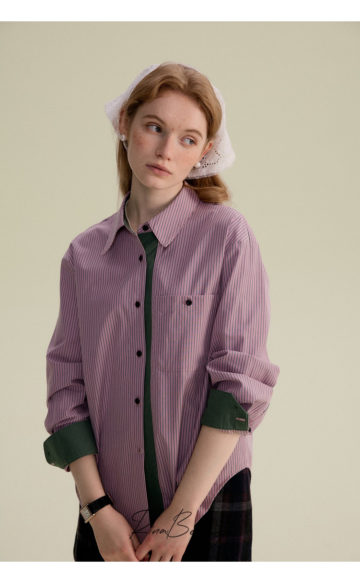 Curved-Hem Striped Shirt In Contrasting Tones