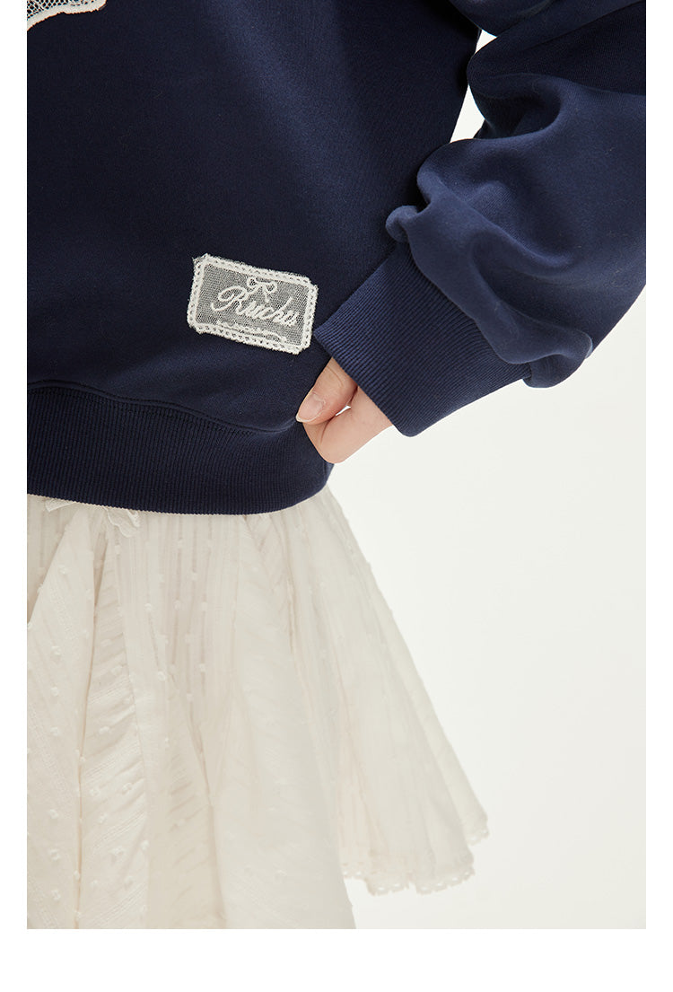 Relaxed Fit Lace Bow Sweatshirt