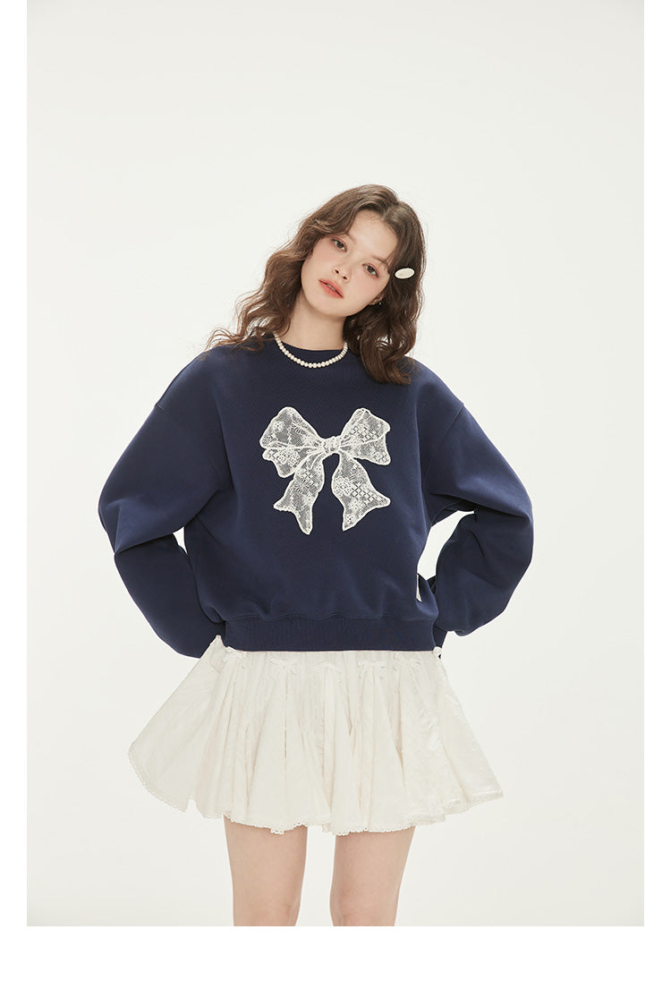 Relaxed Fit Lace Bow Sweatshirt