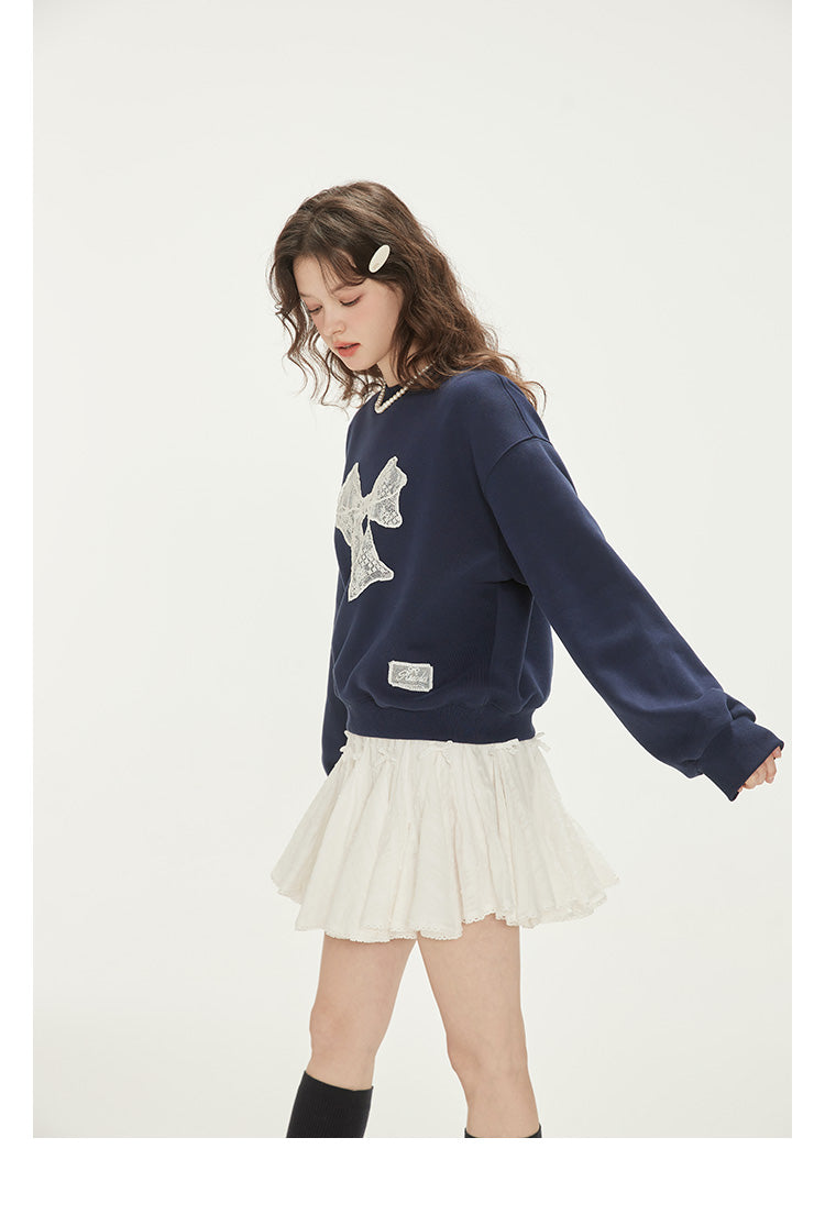 Relaxed Fit Lace Bow Sweatshirt