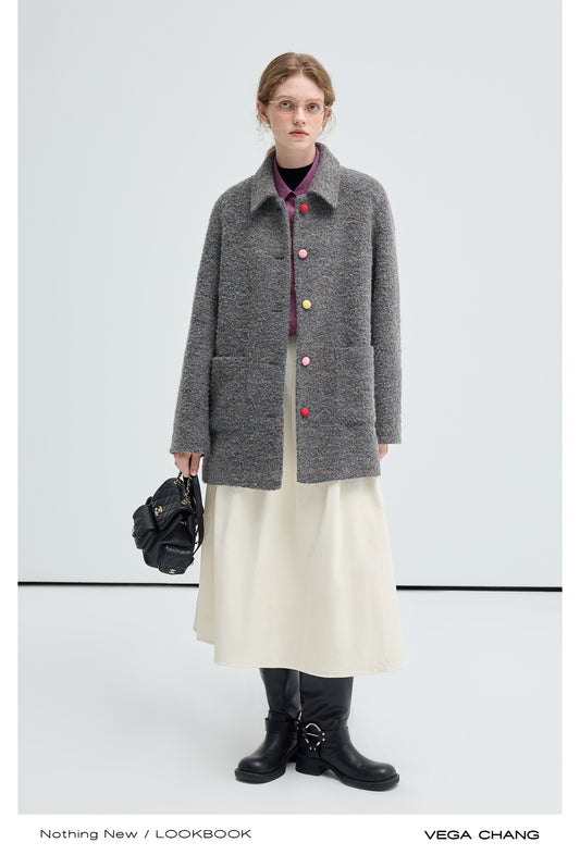 Wool Blend Coat With Candy Colored Buttons