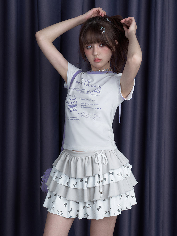 Playful Printed Puppy Party Mini Tiered Skirt