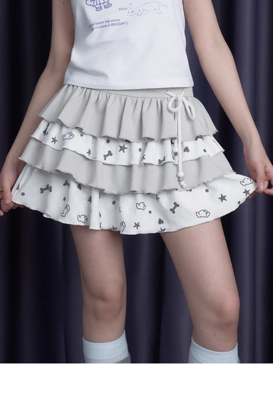 Playful Printed Puppy Party Mini Tiered Skirt