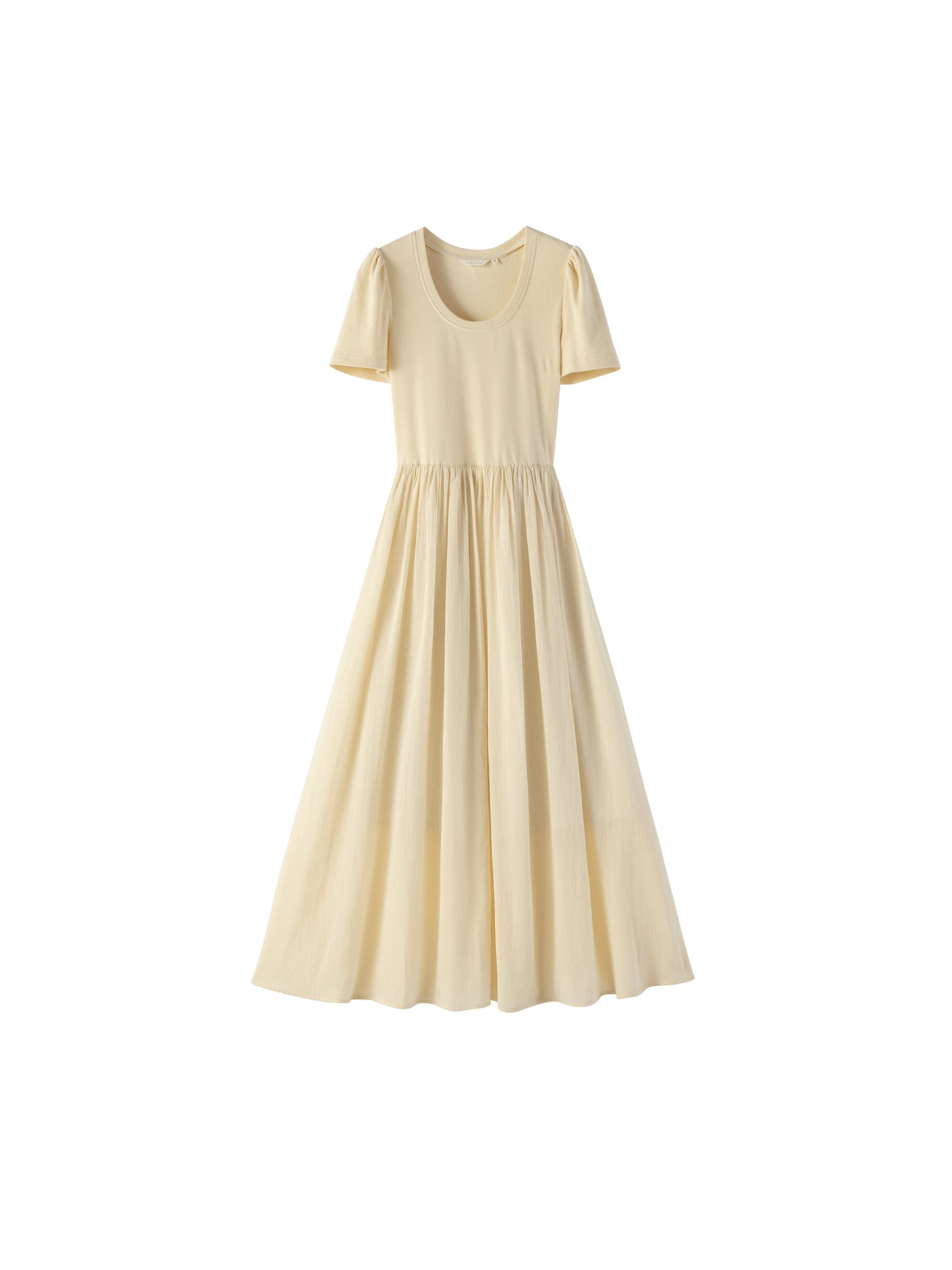 U-Neck Puff-Sleeve Draped Dress