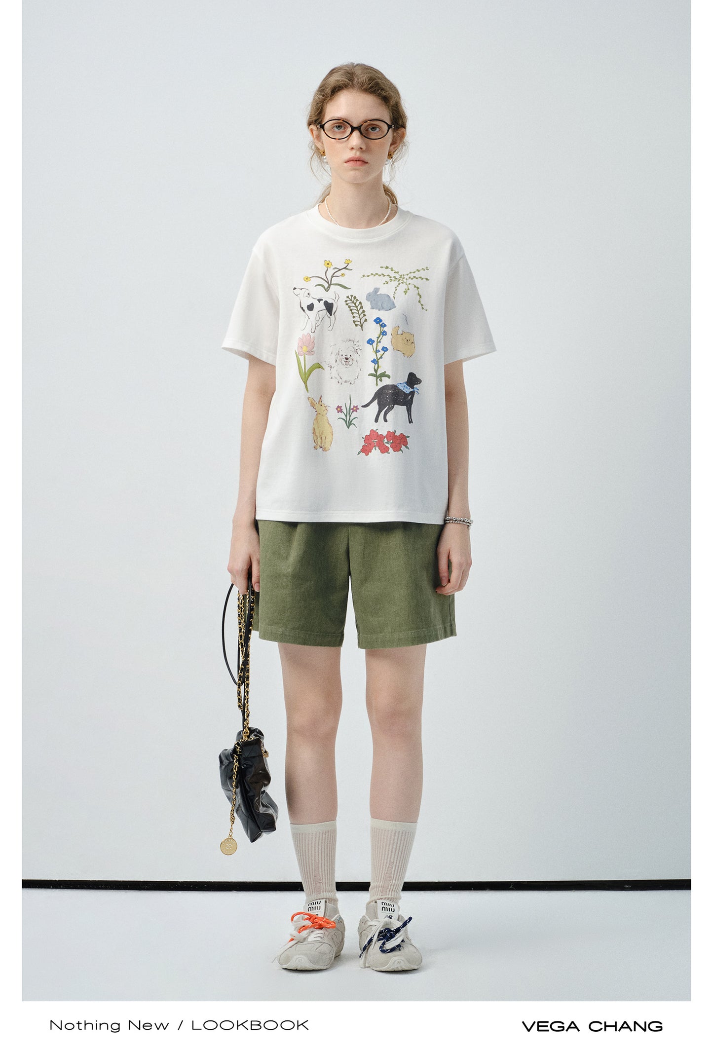 Flower Dog Printed T-Shirt & Denim Shorts