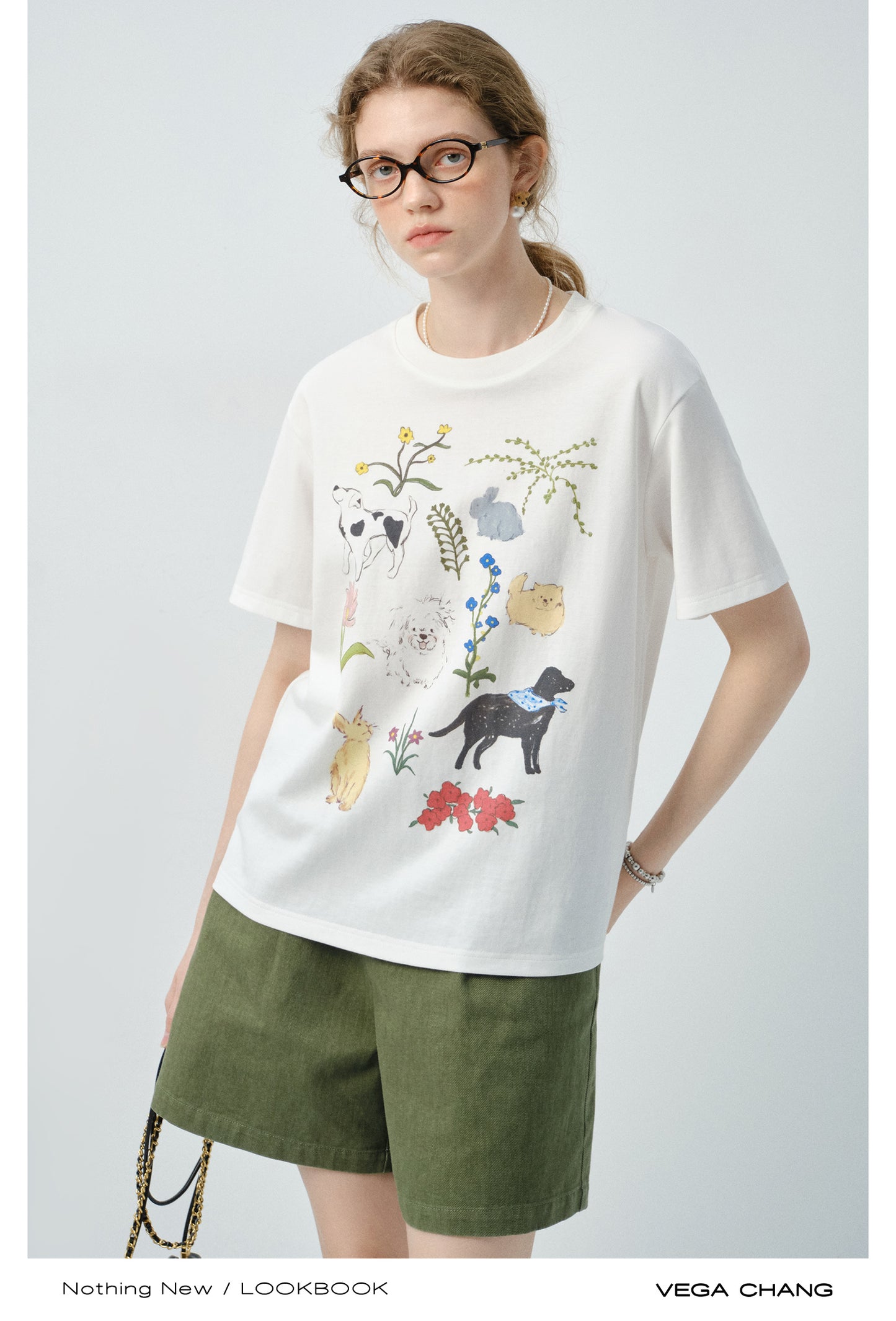 Flower Dog Printed T-Shirt & Denim Shorts