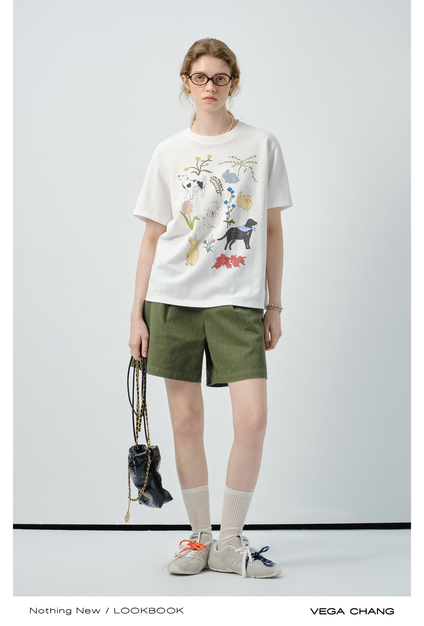 Flower Dog Printed T-Shirt & Denim Shorts