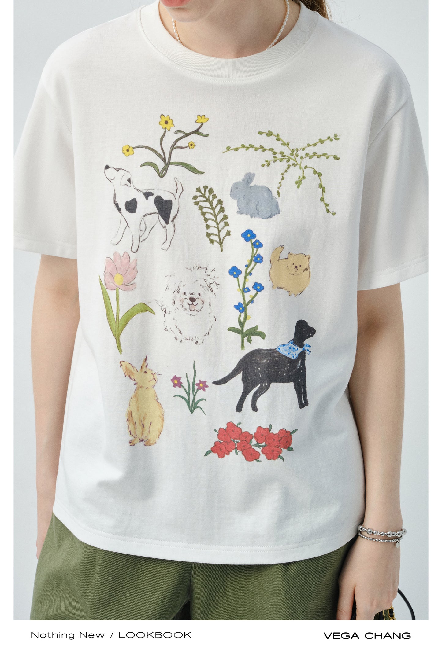 Flower Dog Printed T-Shirt & Denim Shorts