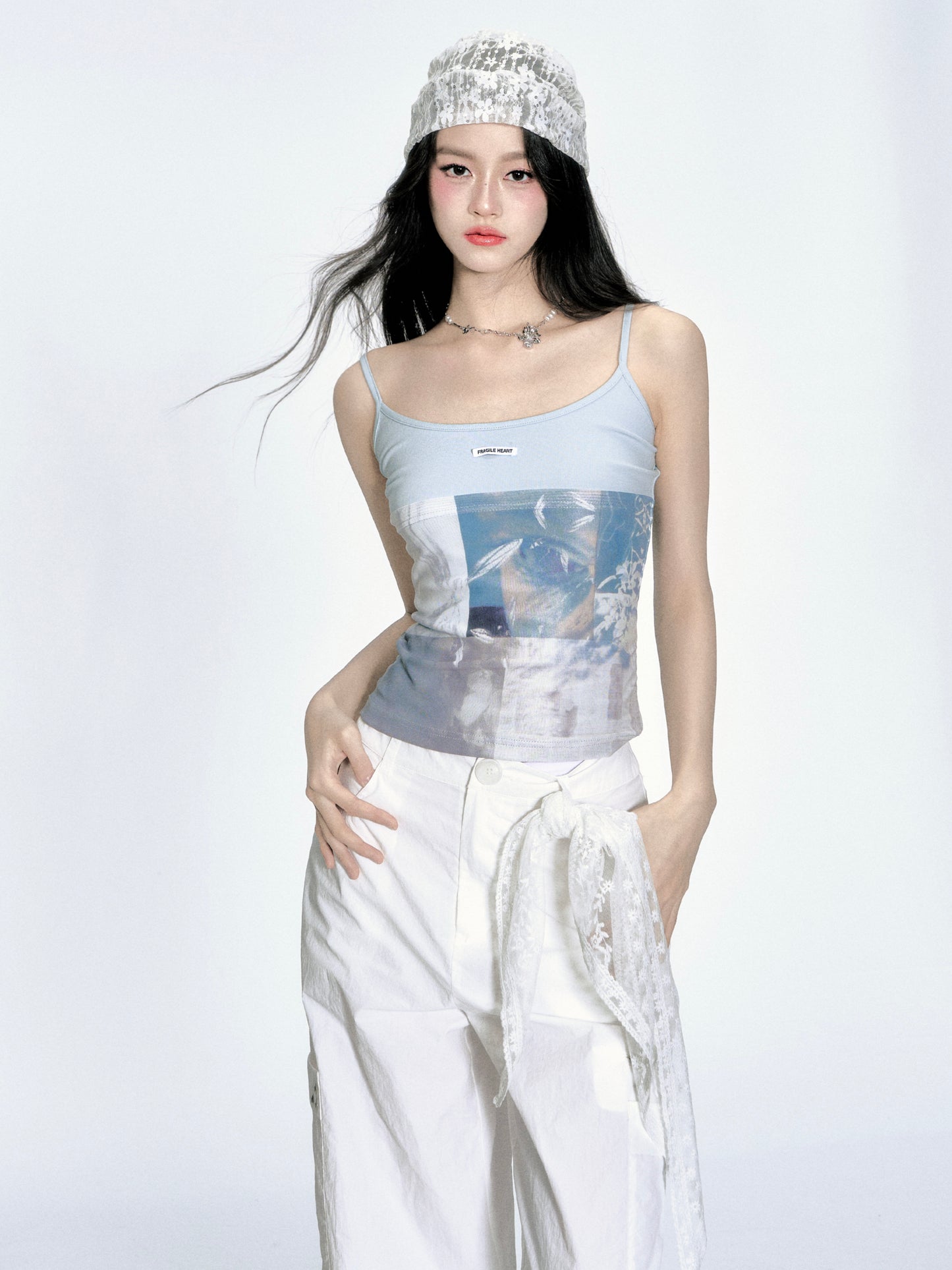 Pictorial Collage Print Fitted Camisole