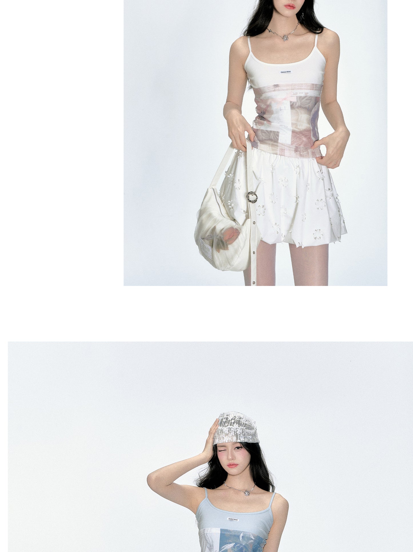 Pictorial Collage Print Fitted Camisole