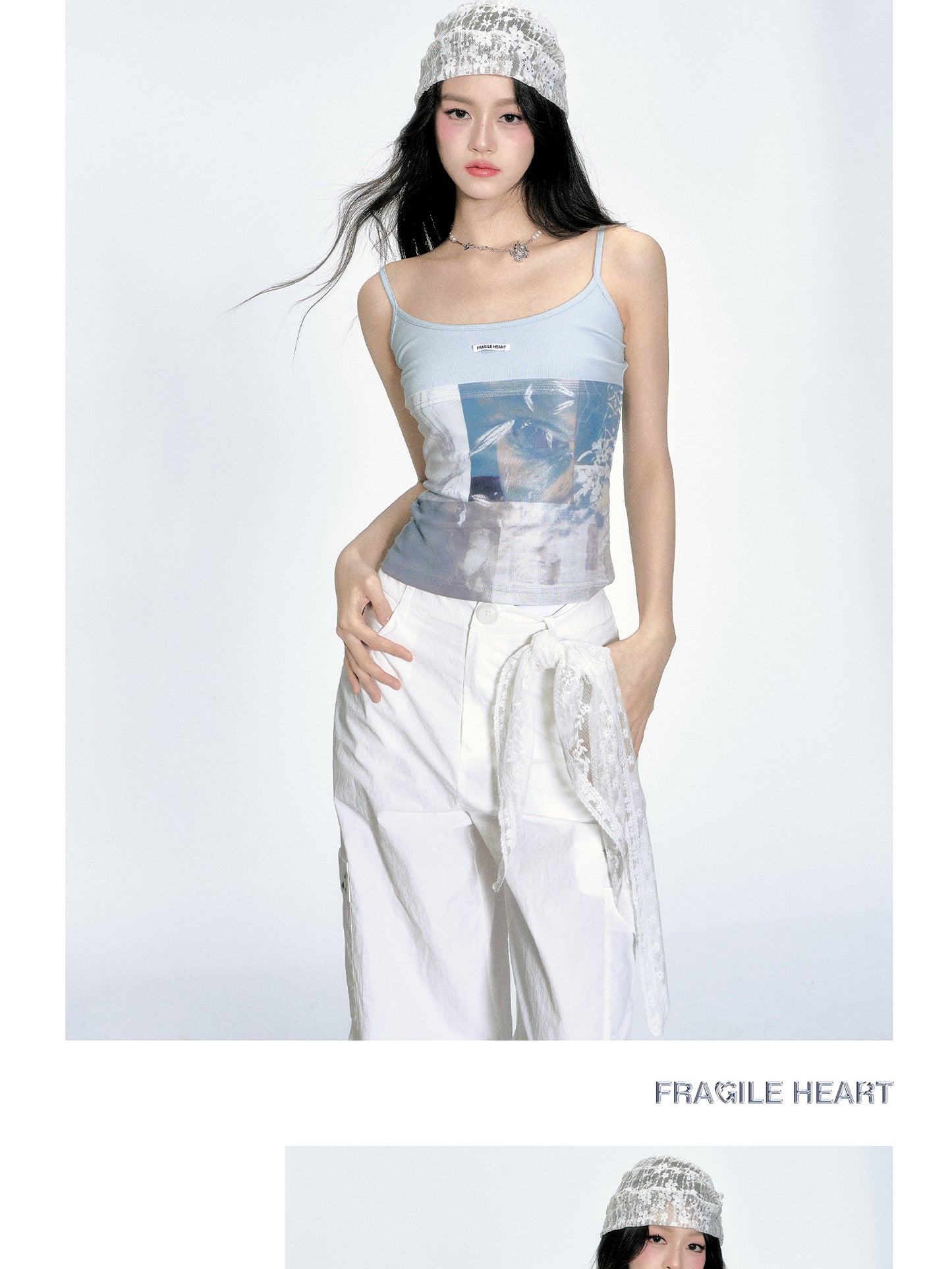 Pictorial Collage Print Fitted Camisole