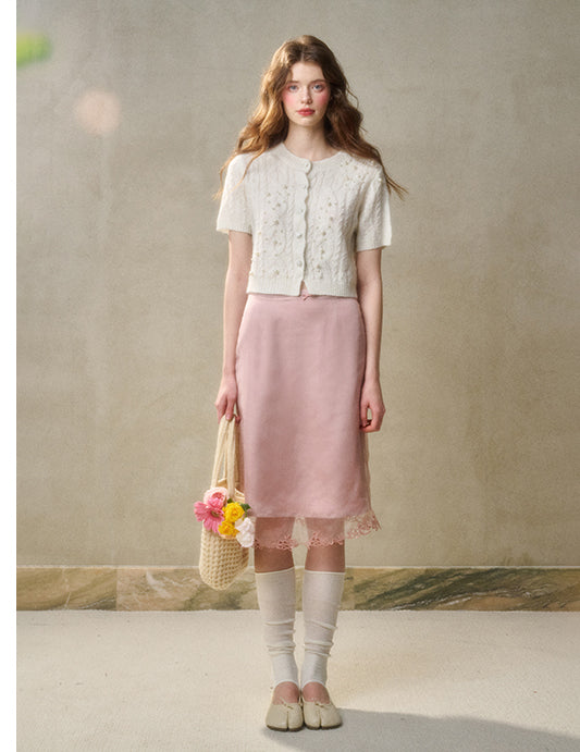 Lace-Trimmed Satin Skirt In Two Lengths