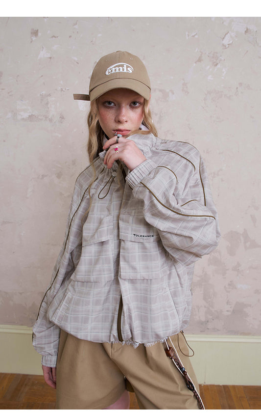 Lightweight Plaid Zip-Up Jacket