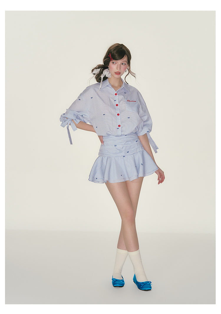 Ruched Waist 3/4 Sleeve Shirt Dress