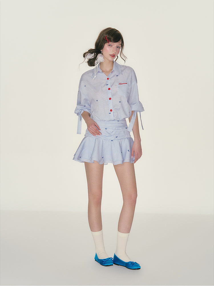 Ruched Waist 3/4 Sleeve Shirt Dress