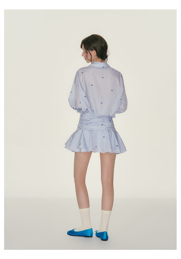 Ruched Waist 3/4 Sleeve Shirt Dress