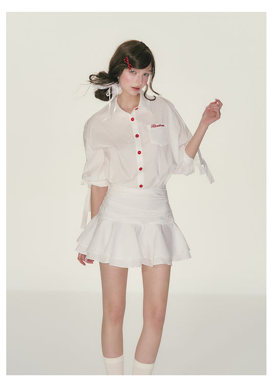 Ruched Waist 3/4 Sleeve Shirt Dress