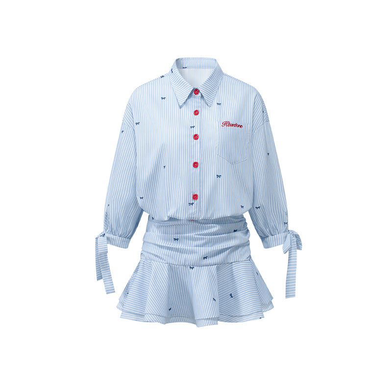 Ruched Waist 3/4 Sleeve Shirt Dress